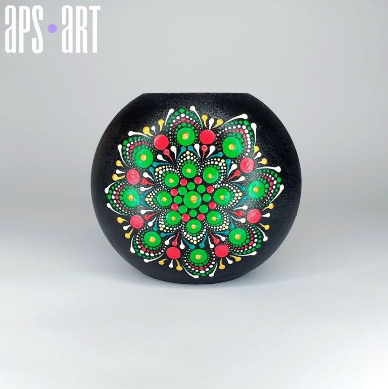 Ukrasna vaza za suho i umjetno cvijeće crvena zelena Mandala motiv