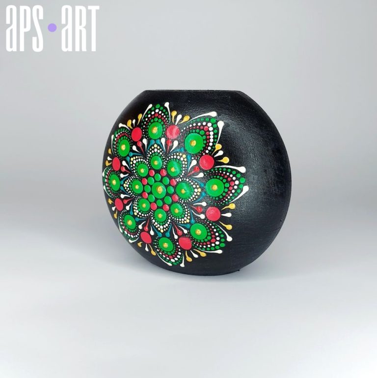 Ukrasna vaza za suho i umjetno cvijeće crvena zelena Mandala motiv