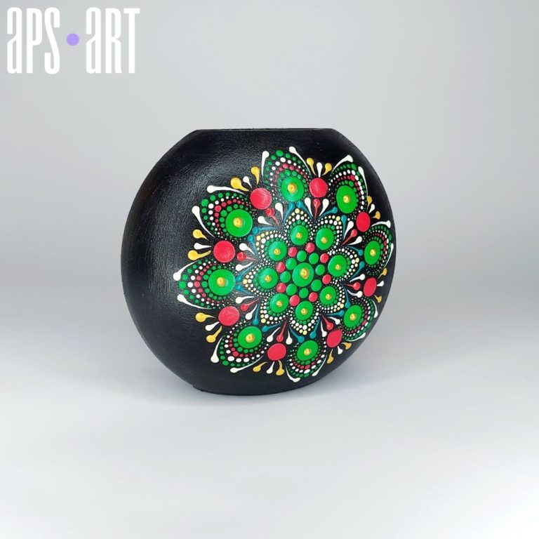 Ukrasna vaza za suho i umjetno cvijeće crvena zelena Mandala motiv